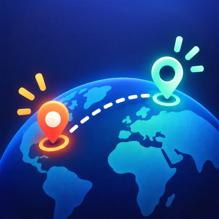 Map Instinct: a glowing globe with two map pins